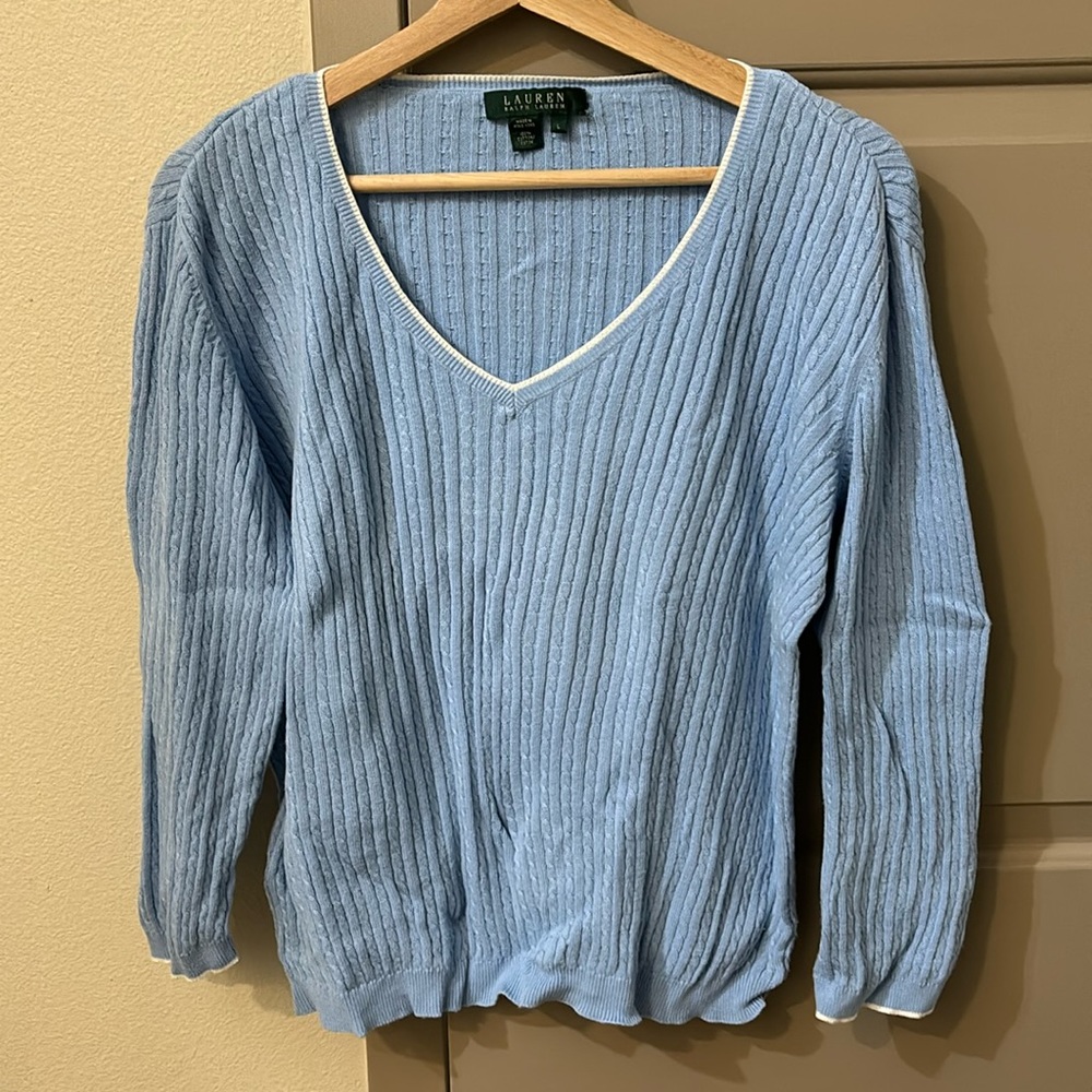 Vintage Ralph Lauren blue cable knit vneck